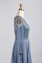 Wholesale Dusty Blue Beaded Mother - of - the - Bride Gown 32923B