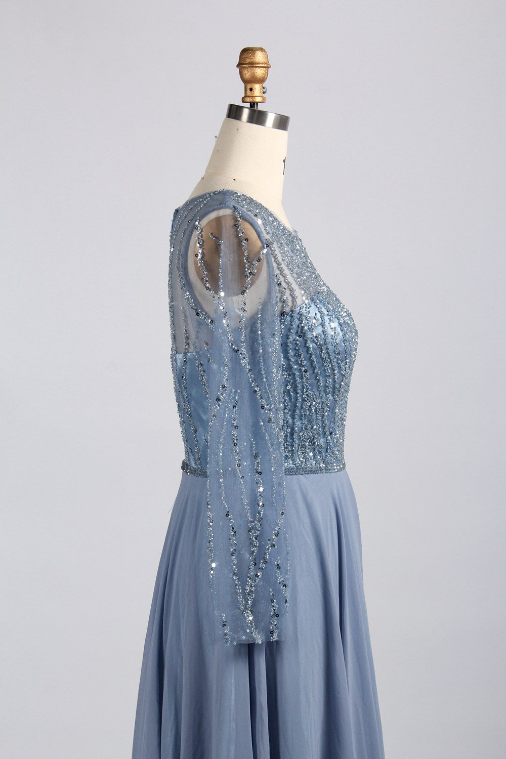 Wholesale Dusty Blue Beaded Mother - of - the - Bride Gown 32923B