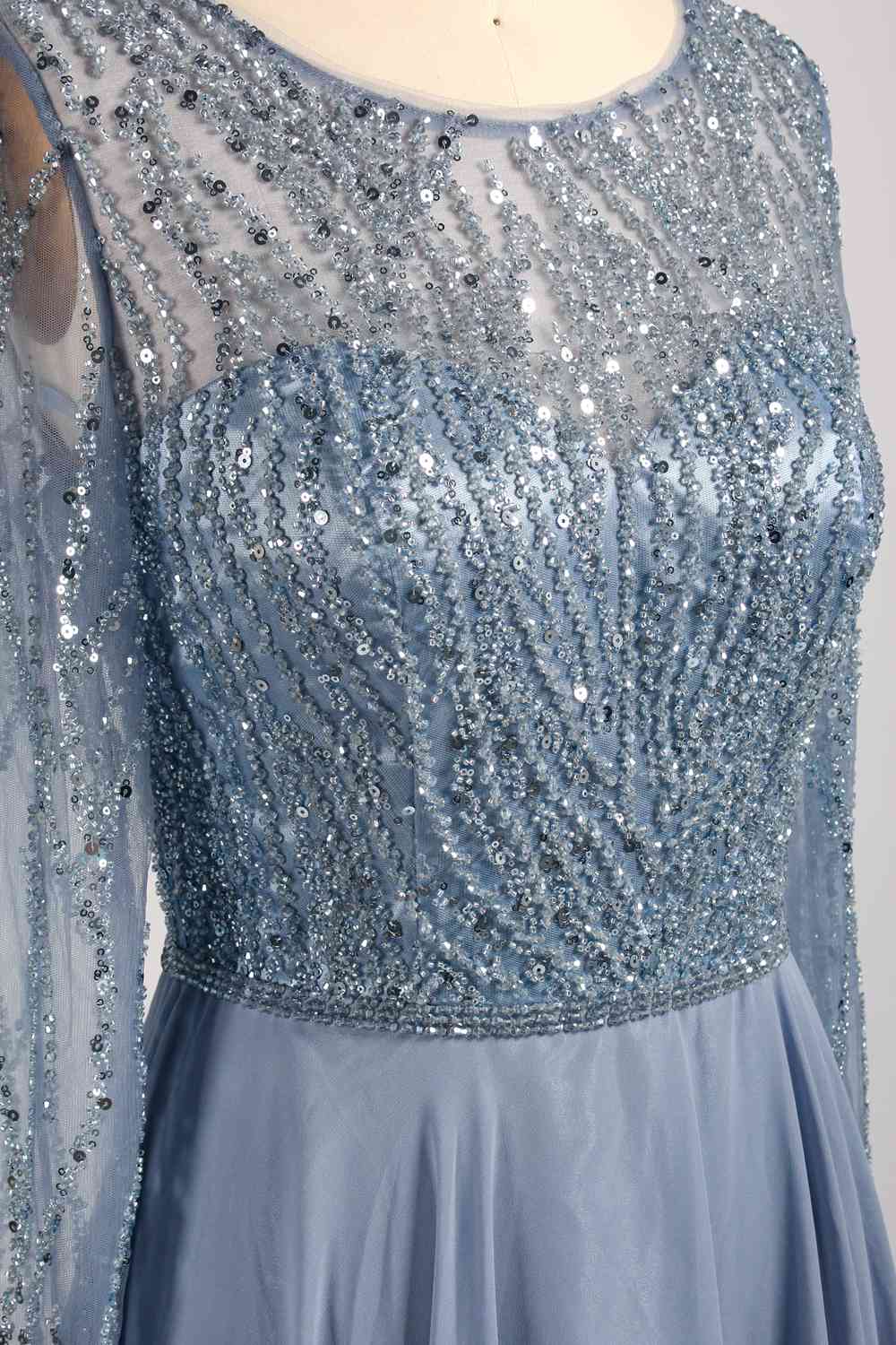 Wholesale Dusty Blue Beaded Mother - of - the - Bride Gown 32923B