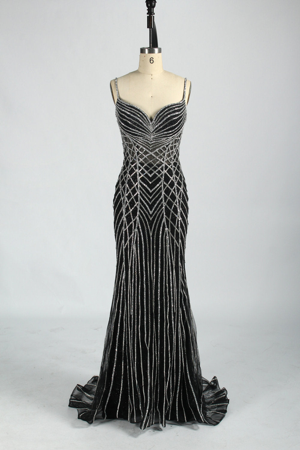 Wholesale Luxe Black Mermaid Gown with Gleaming Strips 33078