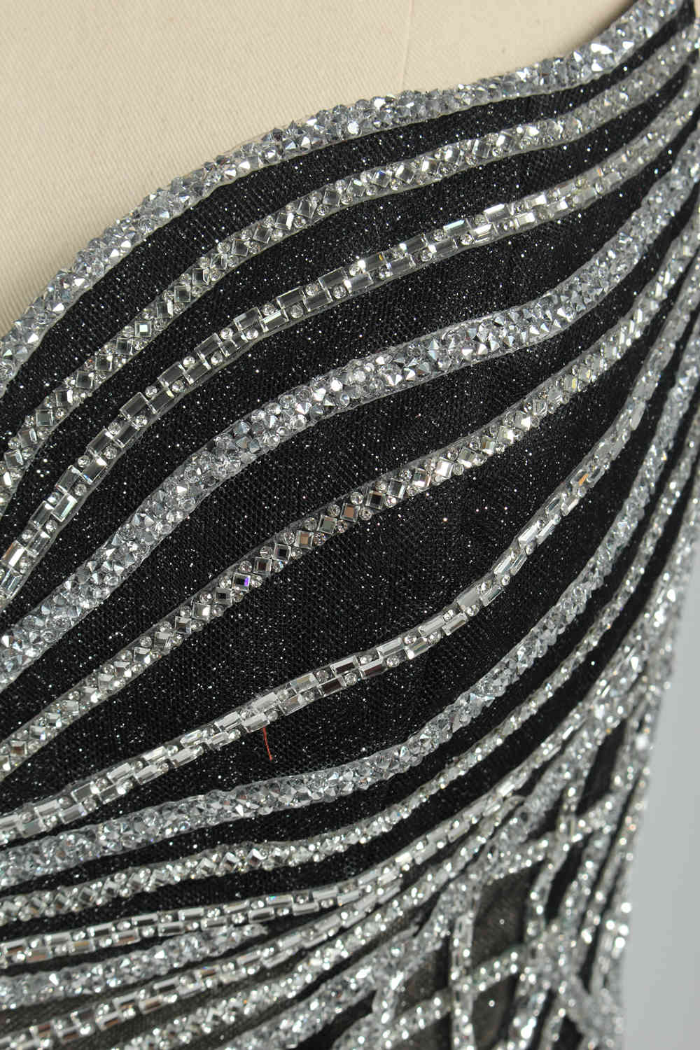Wholesale Luxe Black Mermaid Gown with Gleaming Strips 33078