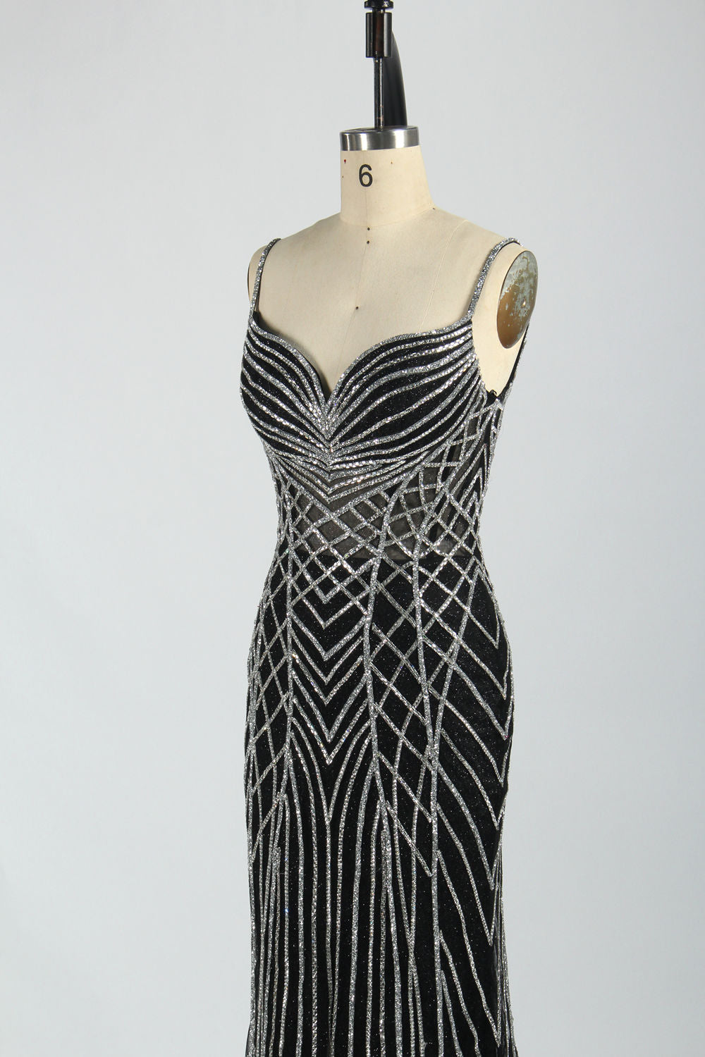Wholesale Luxe Black Mermaid Gown with Gleaming Strips 33078