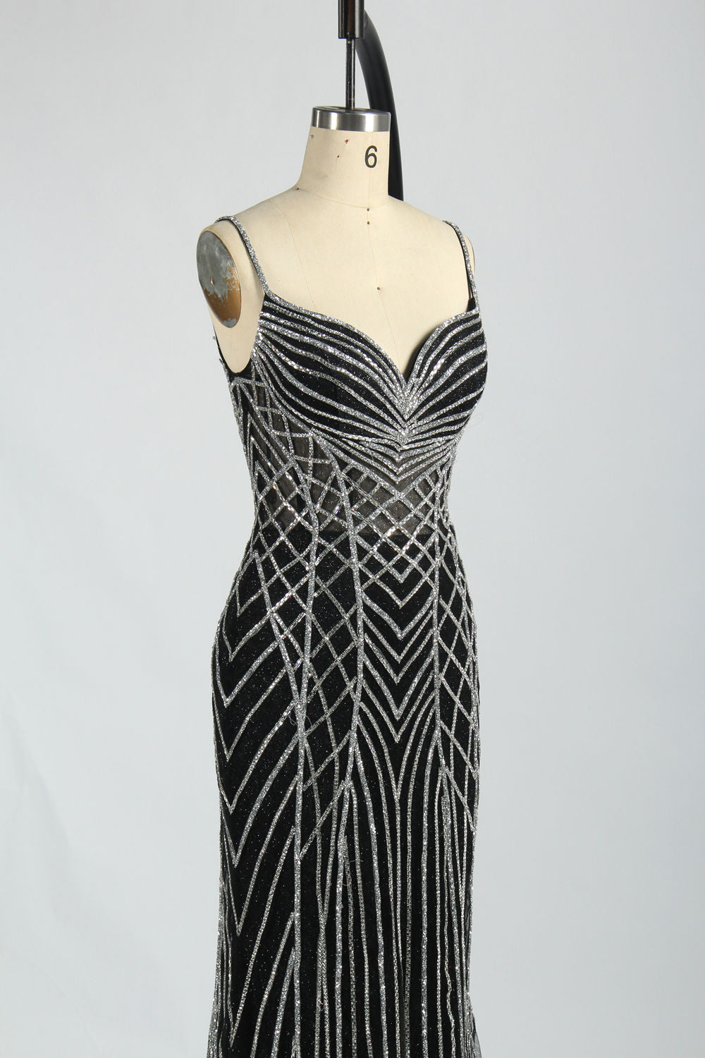 Wholesale Luxe Black Mermaid Gown with Gleaming Strips 33078