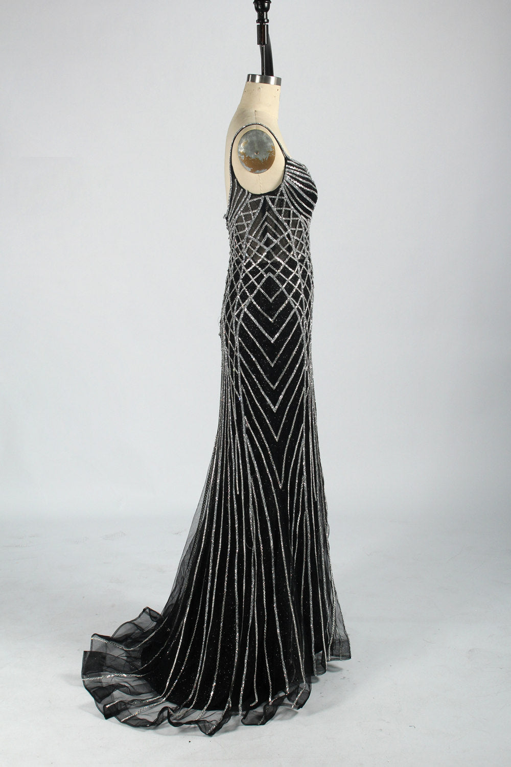 Wholesale Luxe Black Mermaid Gown with Gleaming Strips 33078