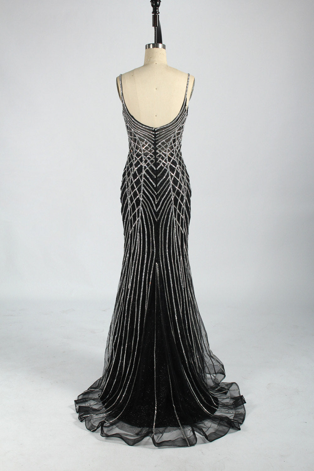 Wholesale Luxe Black Mermaid Gown with Gleaming Strips 33078