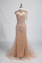 Champagne High-Neck Crystal Beaded Mermaid Mother of the Bride Gown MC162