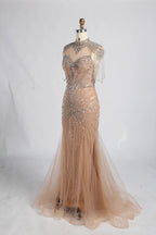 Champagne High-Neck Crystal Beaded Mermaid Mother of the Bride Gown MC162