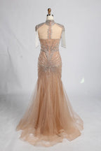 Champagne High-Neck Crystal Beaded Mermaid Mother of the Bride Gown MC162