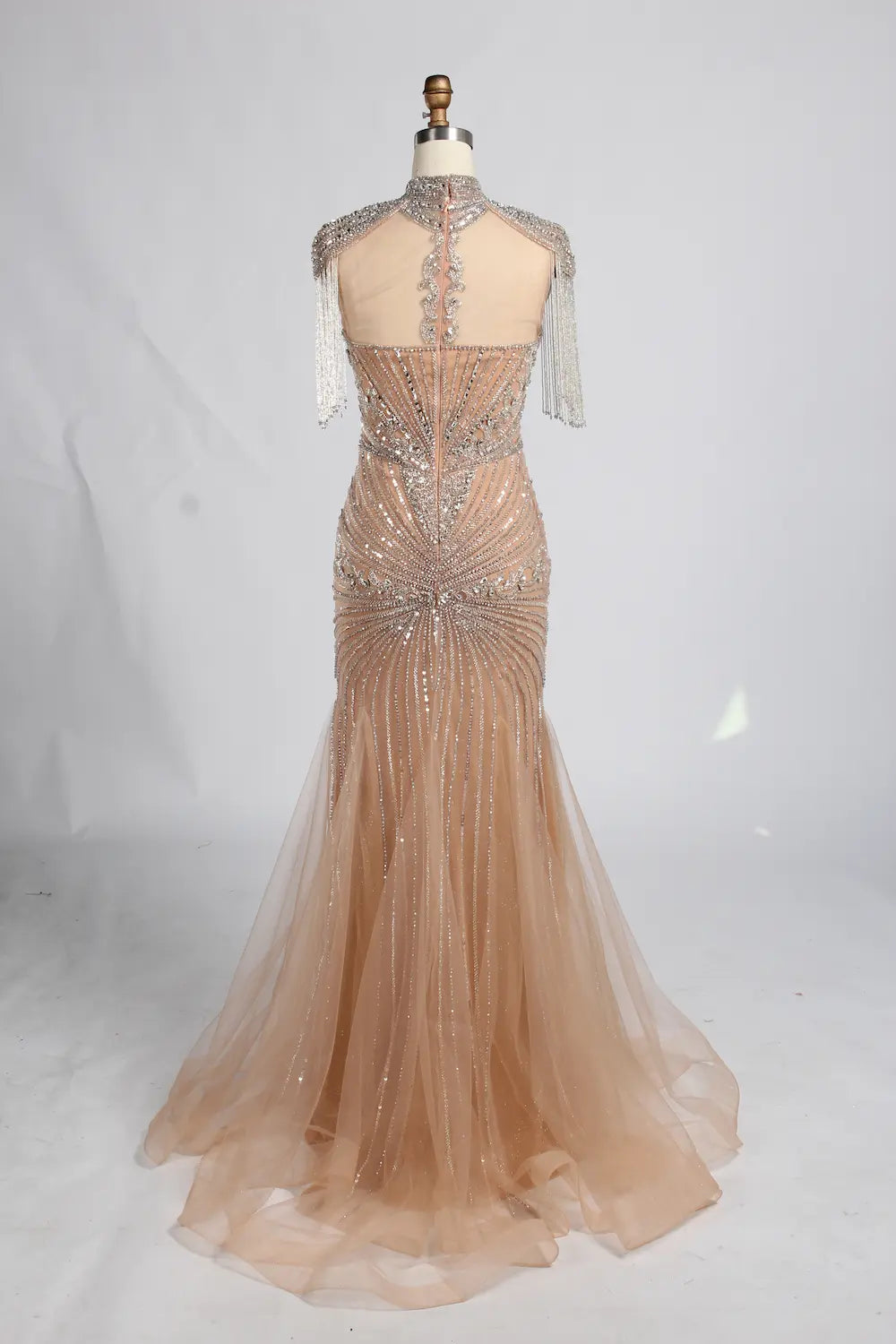 Champagne High-Neck Crystal Beaded Mermaid Mother of the Bride Gown MC162