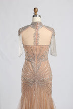 Champagne High-Neck Crystal Beaded Mermaid Mother of the Bride Gown MC162