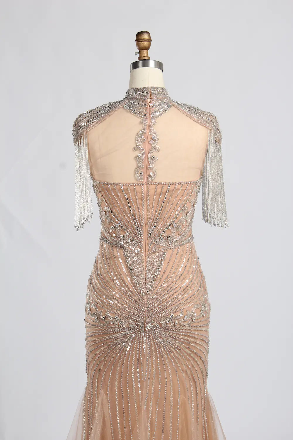 Champagne High-Neck Crystal Beaded Mermaid Mother of the Bride Gown MC162