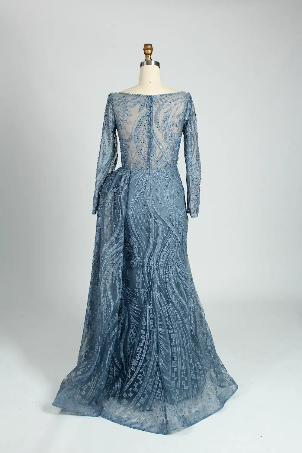 Dusty Blue Beaded Long Sleeve Mother of the Bride Dress MK107