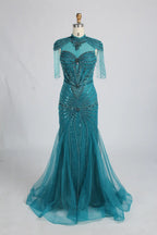 Champagne High-Neck Crystal Beaded Mermaid Mother of the Bride Gown MC162
