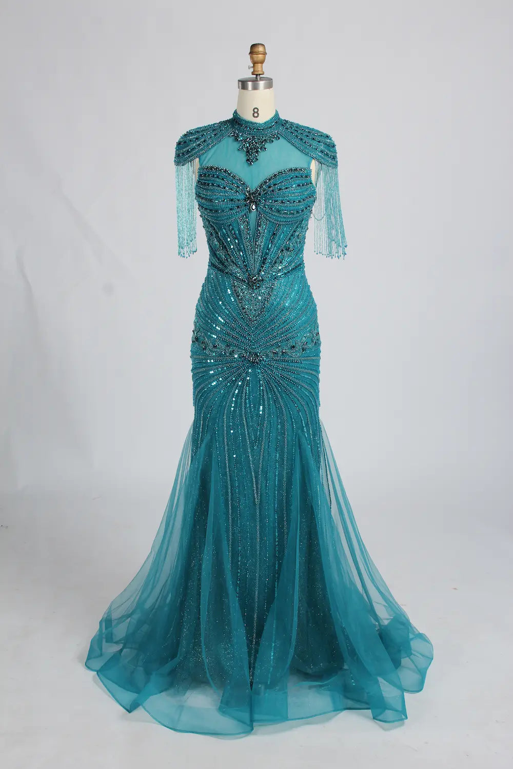 Champagne High-Neck Crystal Beaded Mermaid Mother of the Bride Gown MC162