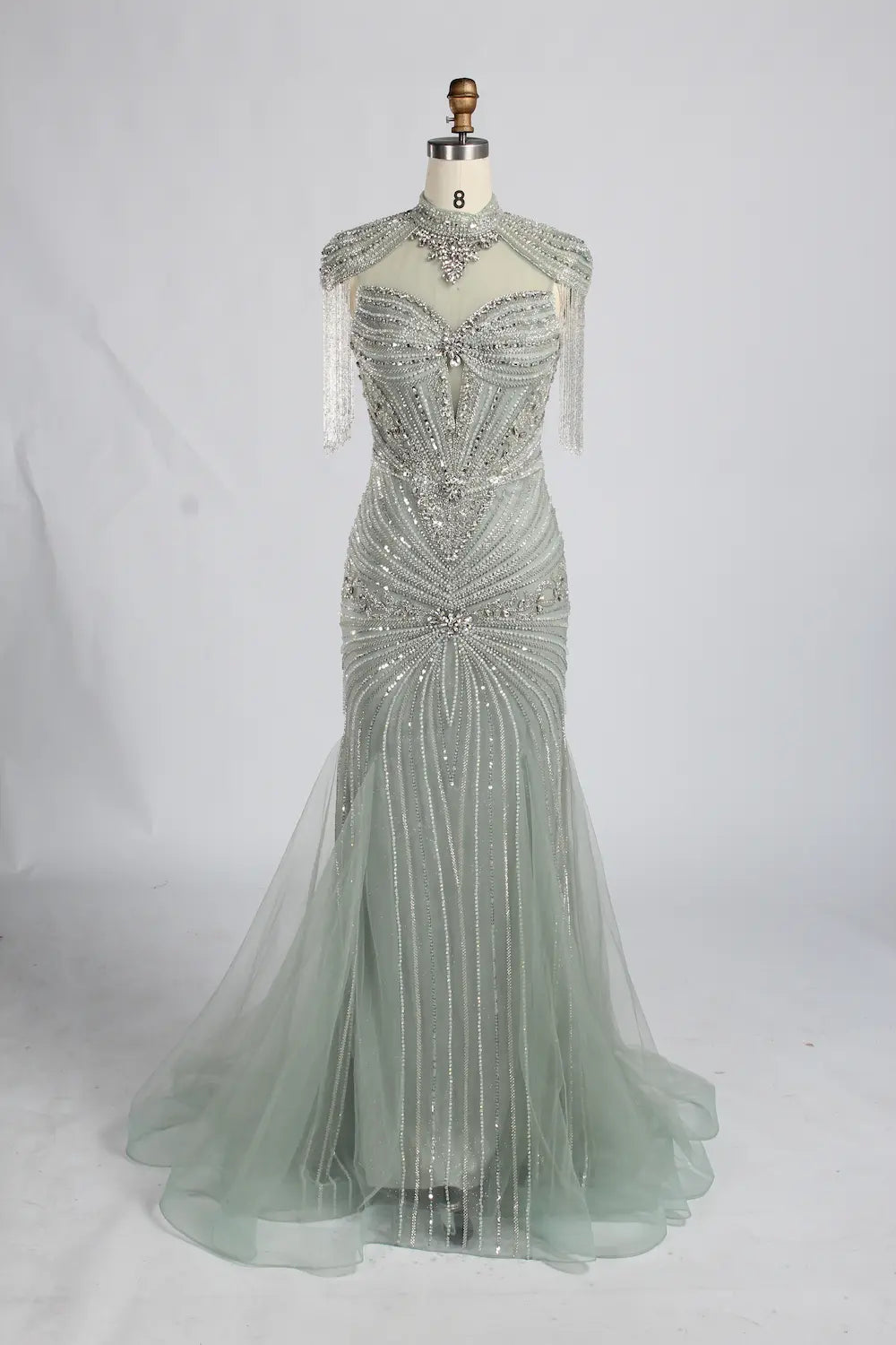 Champagne High-Neck Crystal Beaded Mermaid Mother of the Bride Gown MC162