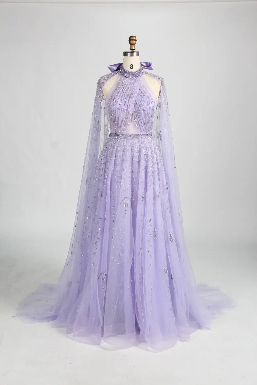 Beaded Halter Neck A-Line Light Blue Cape Mother of the Bride Dress MC134