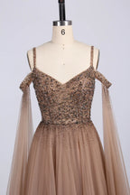 Beaded Off-the-Shoulder A-Line Mother of the Bride Dress with Cape Sleeves KS041