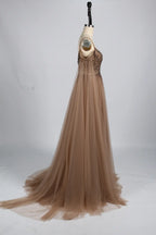 Beaded Off-the-Shoulder A-Line Mother of the Bride Dress with Cape Sleeves KS041