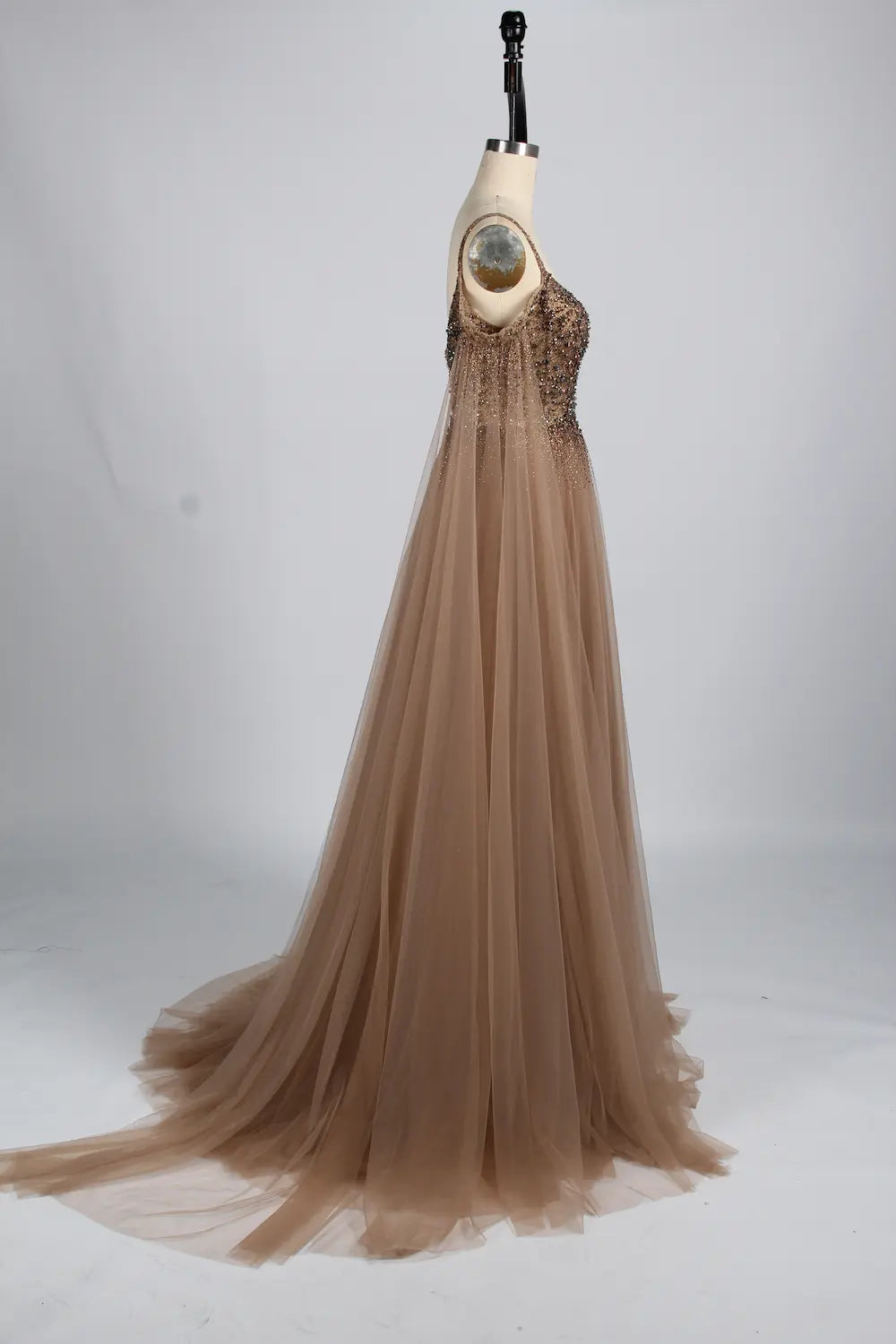Beaded Off-the-Shoulder A-Line Mother of the Bride Dress with Cape Sleeves KS041