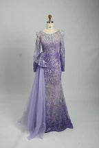 Luxury Hot Pink Sequined Long Sleeve Mother of the Bride Dress MK122