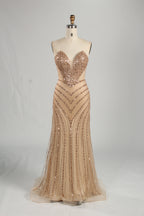 Wholesale Champagne Sequin Strapless Evening Gown 33272