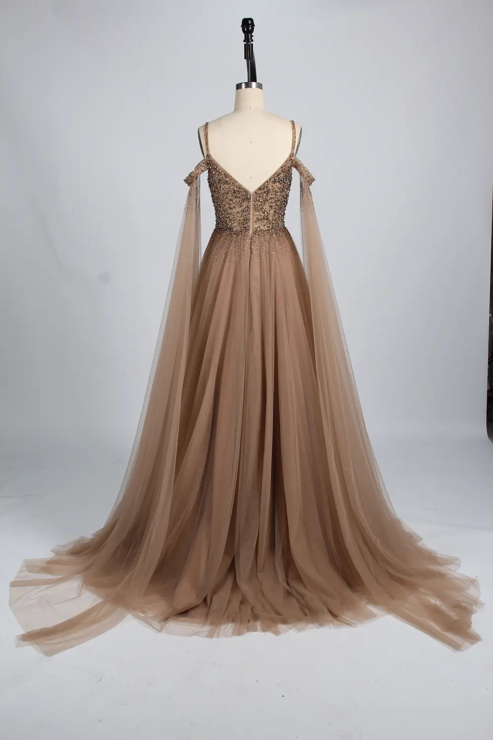Beaded Off-the-Shoulder A-Line Mother of the Bride Dress with Cape Sleeves KS041