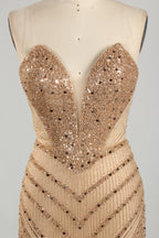 Wholesale Champagne Sequin Strapless Evening Gown 33272