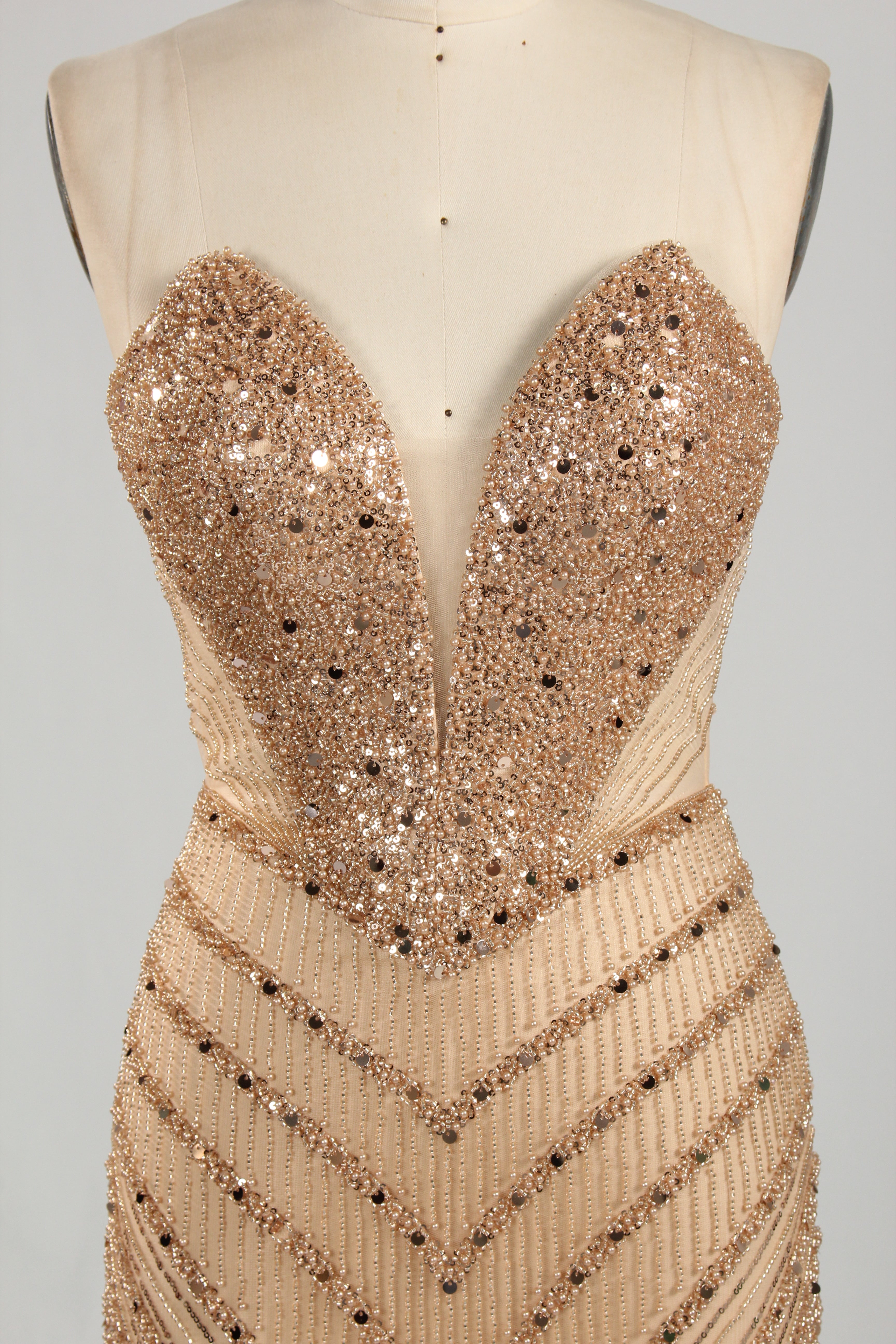 Wholesale Champagne Sequin Strapless Evening Gown 33272