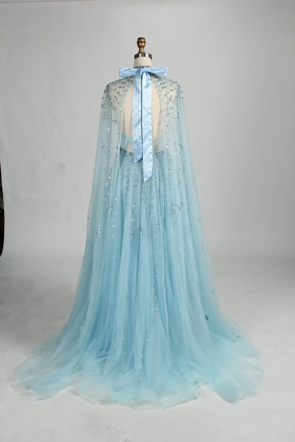 Beaded Halter Neck A-Line Light Blue Cape Mother of the Bride Dress MC134