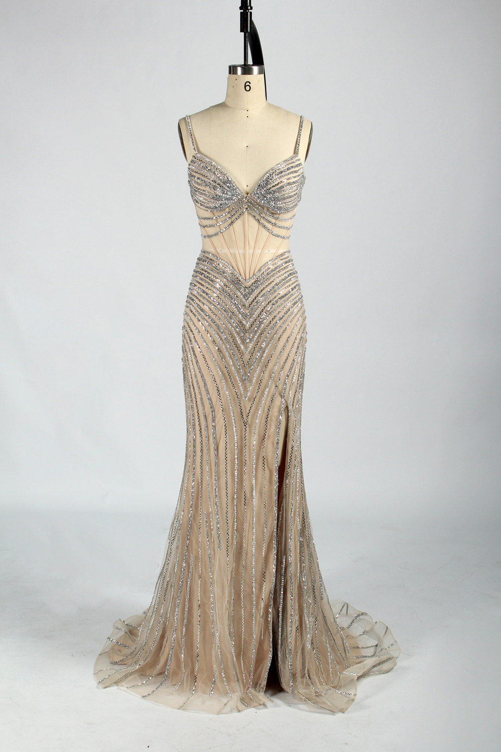 Wholesale Glamorous Rhinestone Chain Slit Mermaid Prom Dress 33080