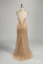 Wholesale Champagne Sequin Strapless Evening Gown 33272