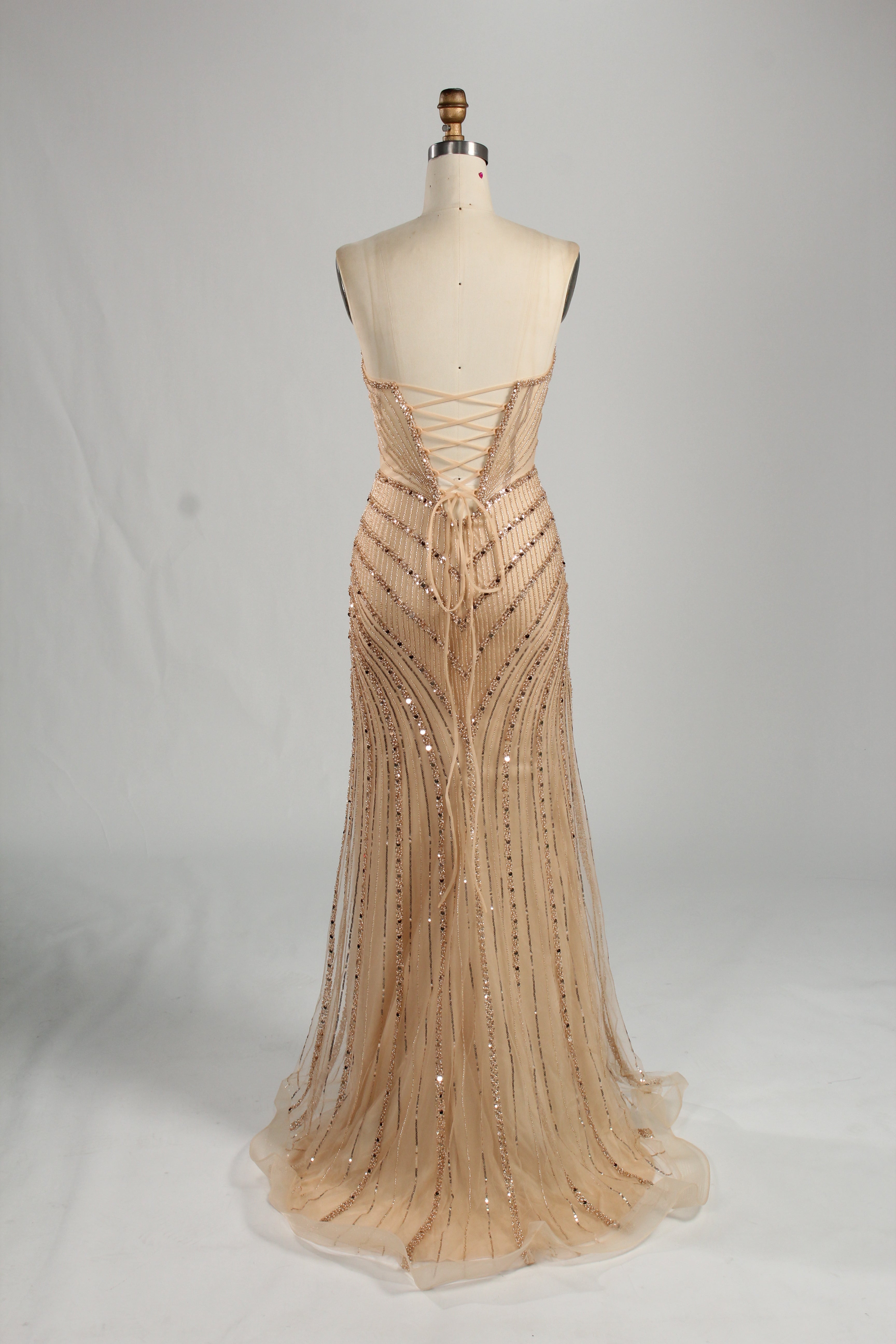 Wholesale Champagne Sequin Strapless Evening Gown 33272
