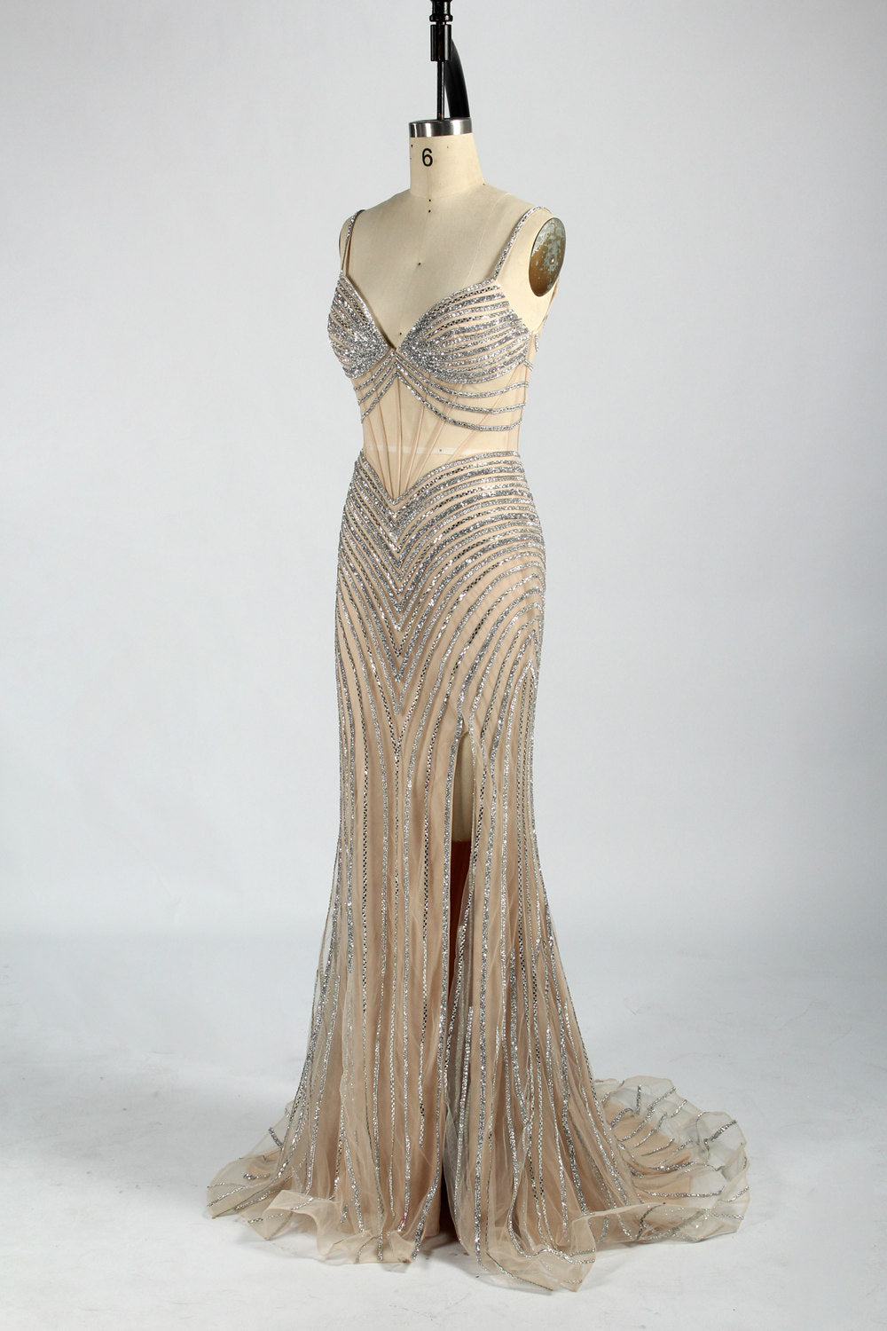 Wholesale Glamorous Rhinestone Chain Slit Mermaid Prom Dress 33080