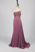 One-Shoulder Beaded Column Evening Dress with Side Draping KS043