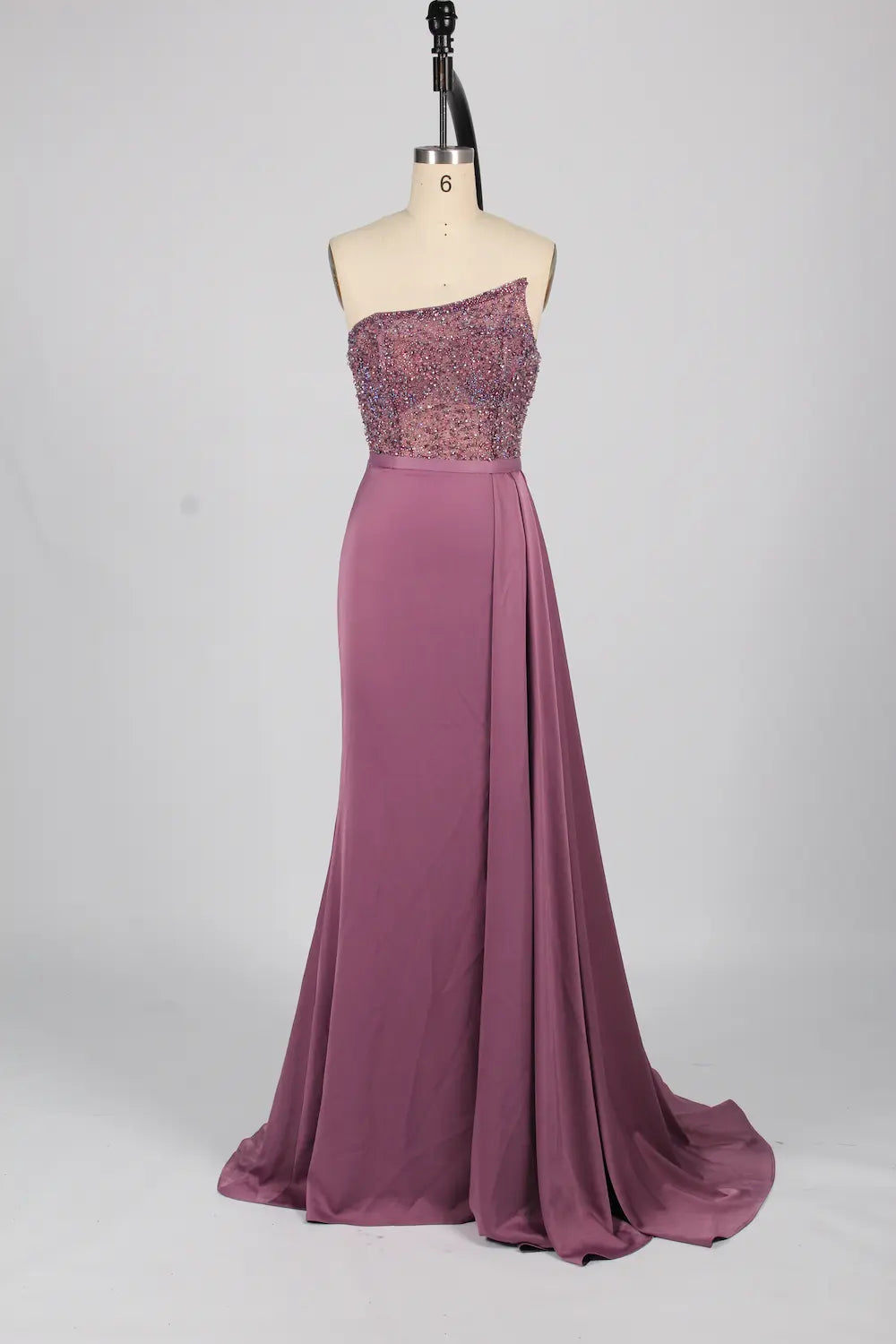 One-Shoulder Beaded Column Evening Dress with Side Draping KS043
