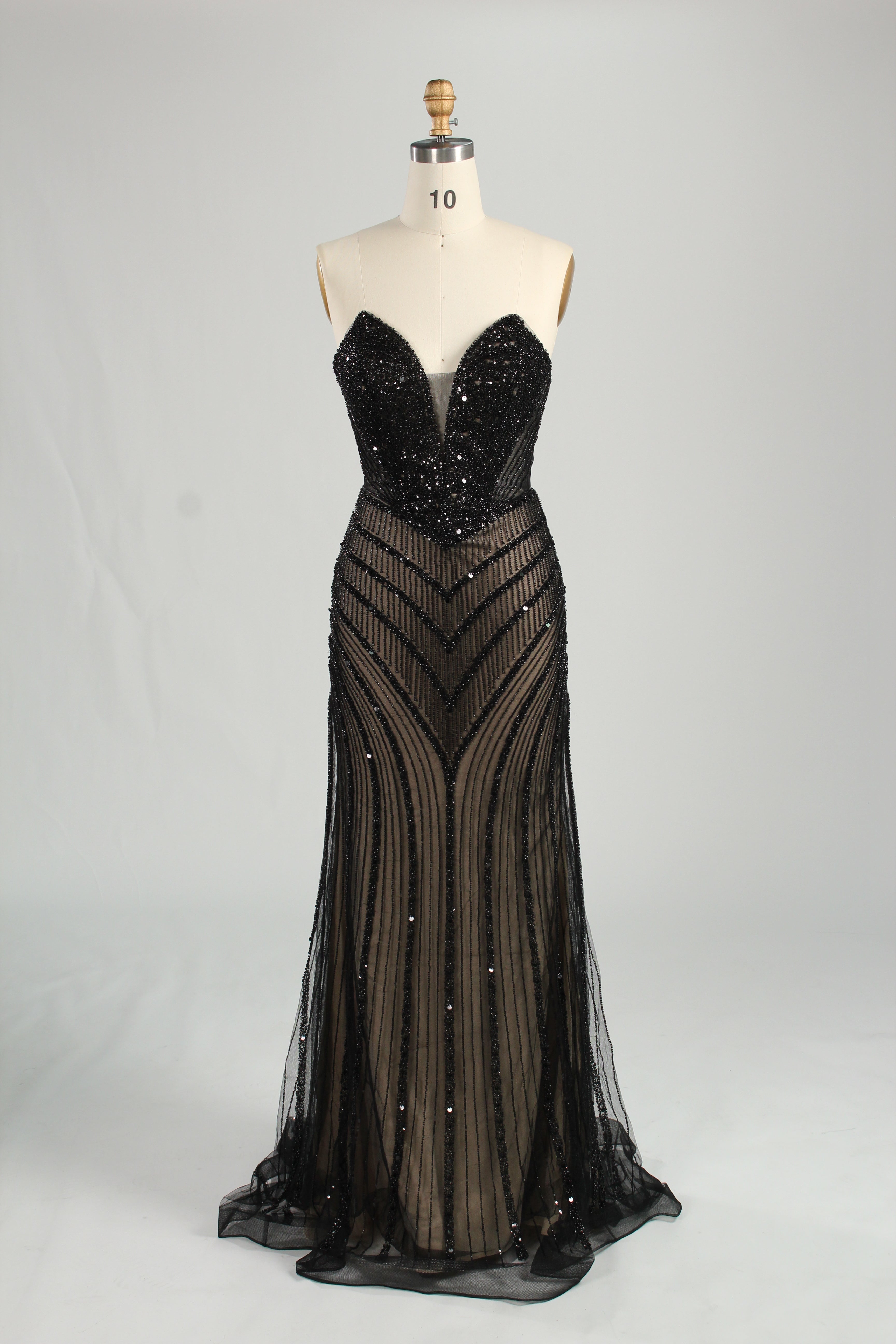 Wholesale Champagne Sequin Strapless Evening Gown 33272