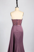 One-Shoulder Beaded Column Evening Dress with Side Draping KS043