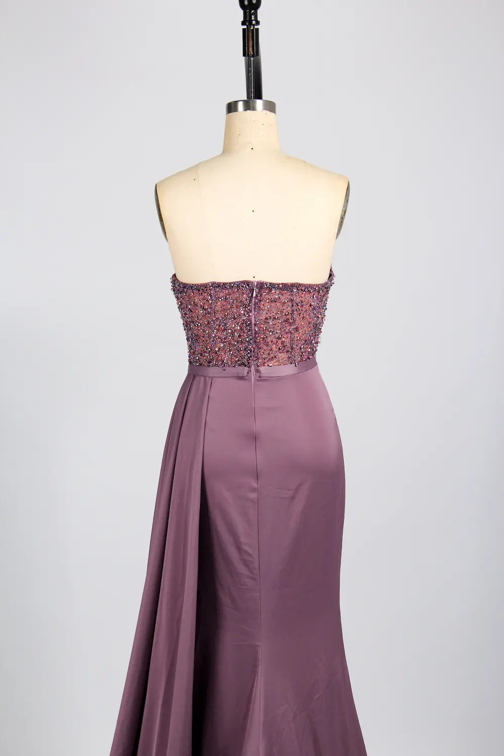 One-Shoulder Beaded Column Evening Dress with Side Draping KS043