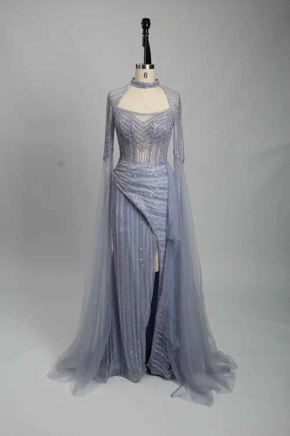 Beaded Dusty Blue Mother of the Bride Dress with High Slit MK135
