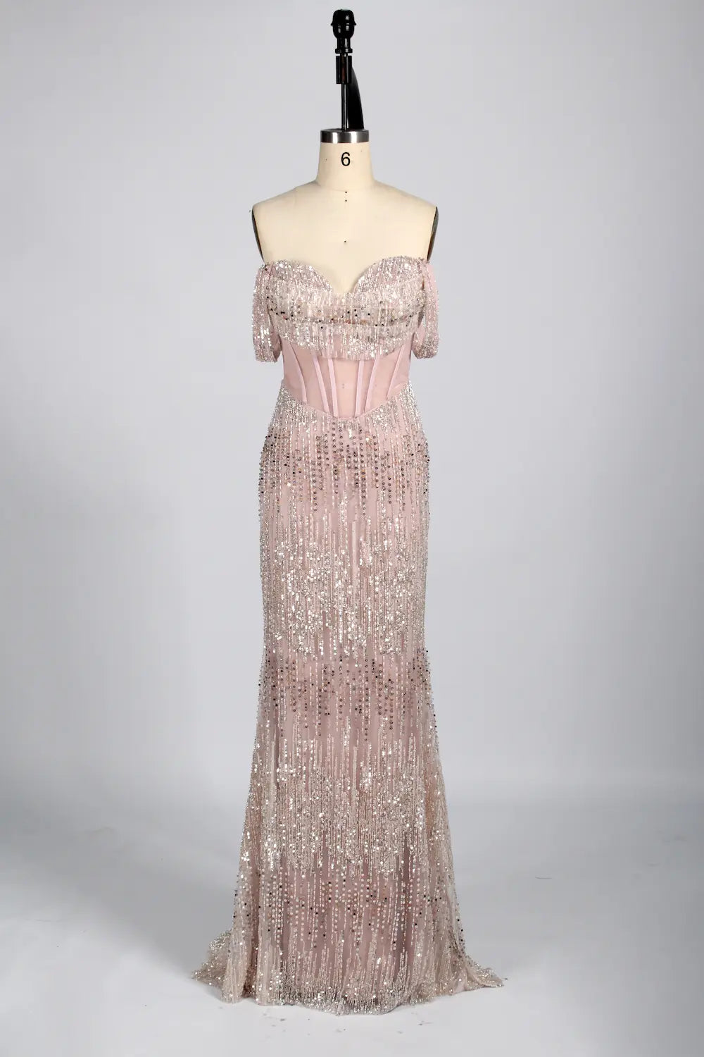 Beaded Off-the-Shoulder Corset Evening Dress KS044