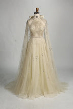Beaded Halter Neck A-Line Light Blue Cape Mother of the Bride Dress MC134