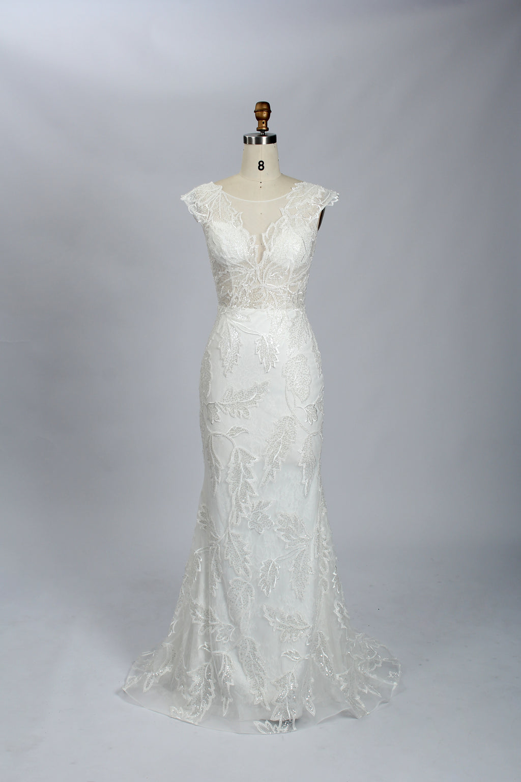 Wholesale Sheer V - Neck Leaf - Lace Mermaid Wedding Dress 3285