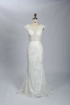 Wholesale Sheer V - Neck Leaf - Lace Mermaid Wedding Dress 3285