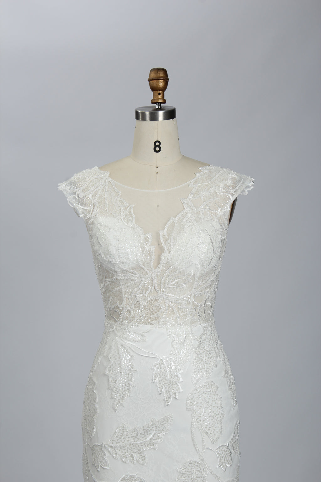 Wholesale Sheer V - Neck Leaf - Lace Mermaid Wedding Dress 3285