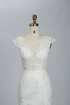 Wholesale Sheer V - Neck Leaf - Lace Mermaid Wedding Dress 3285