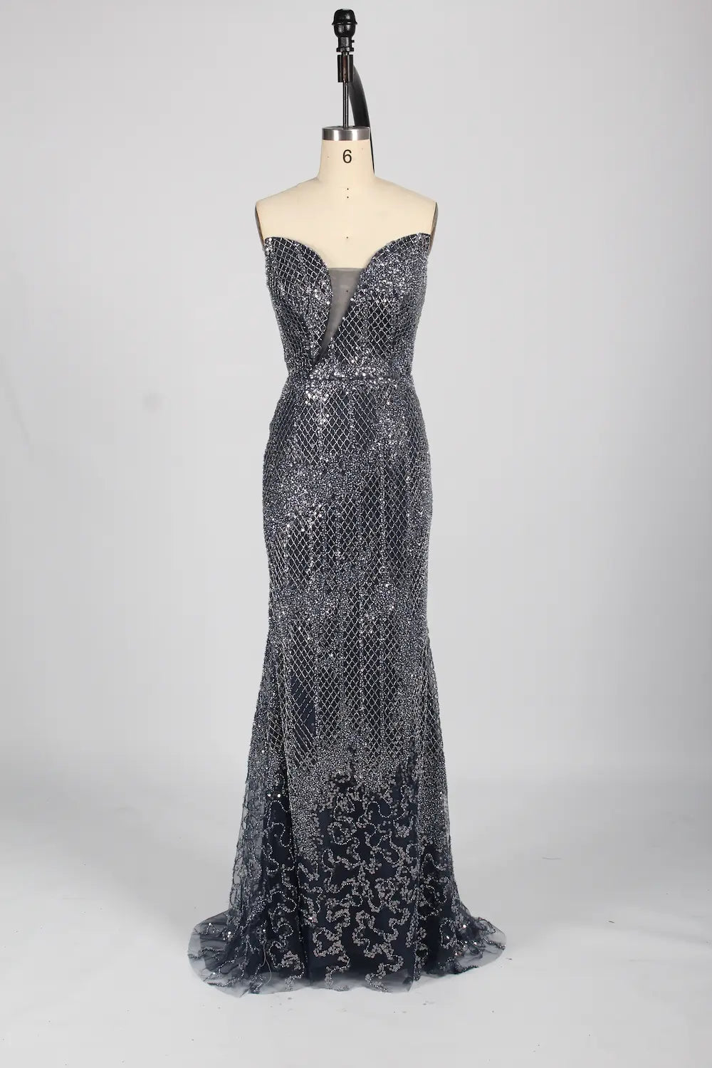 Strapless Beaded Sequin Lattice Evening Dress KS045