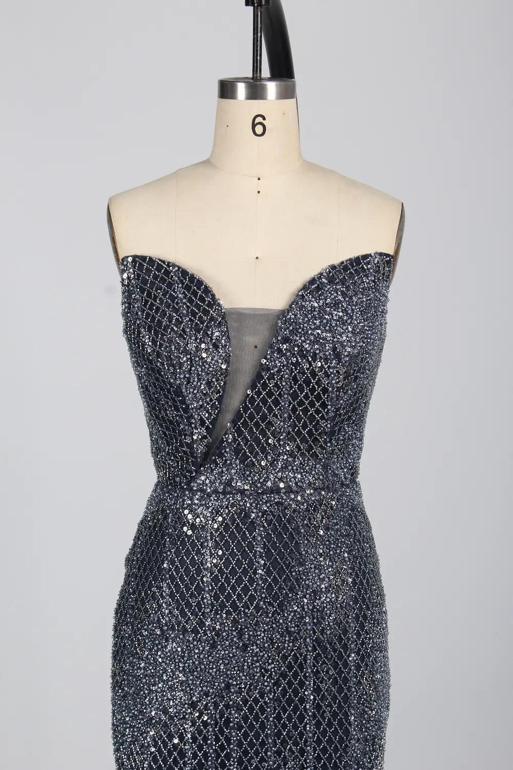 Strapless Beaded Sequin Lattice Evening Dress KS045