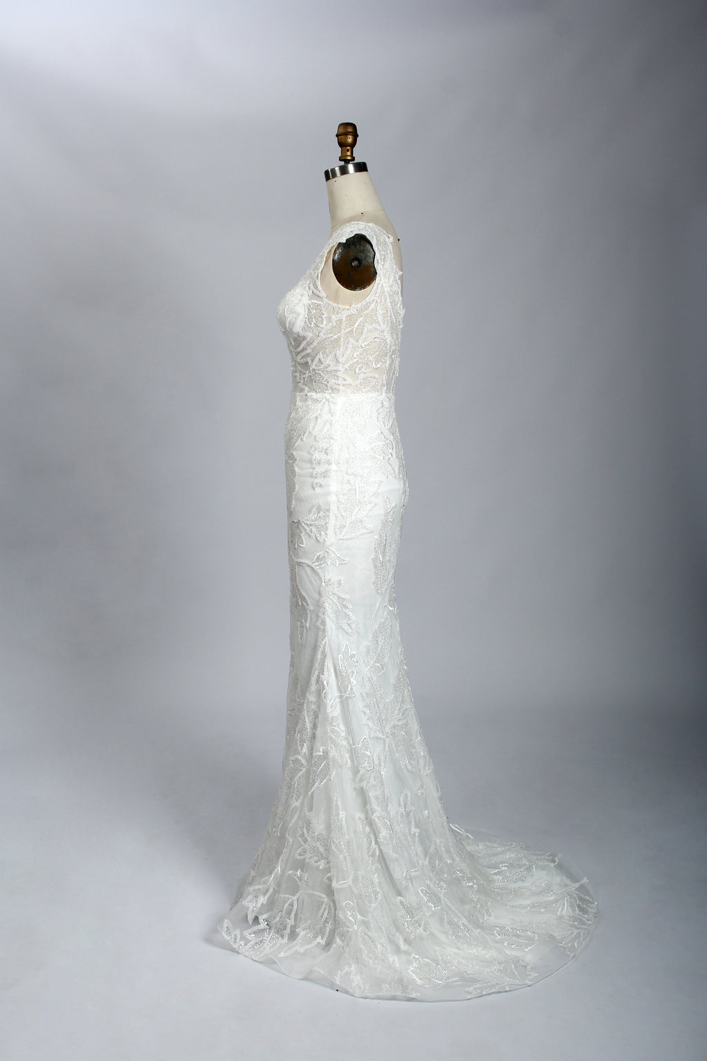 Wholesale Sheer V - Neck Leaf - Lace Mermaid Wedding Dress 3285