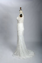 Wholesale Sheer V - Neck Leaf - Lace Mermaid Wedding Dress 3285