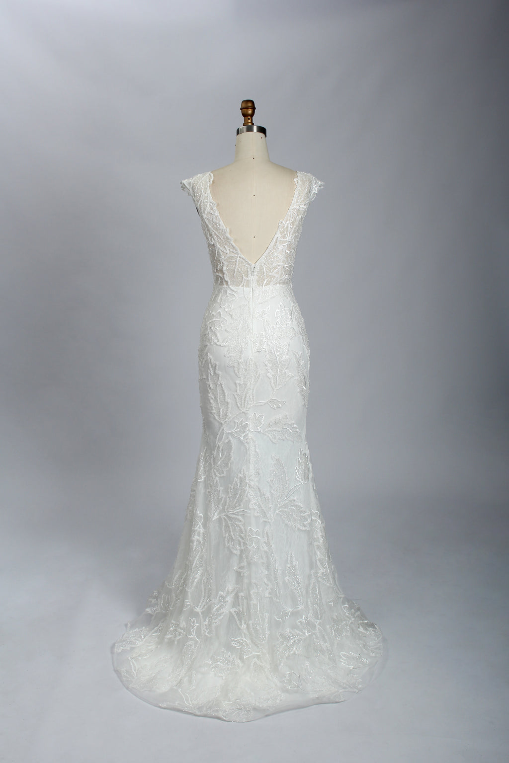 Wholesale Sheer V - Neck Leaf - Lace Mermaid Wedding Dress 3285